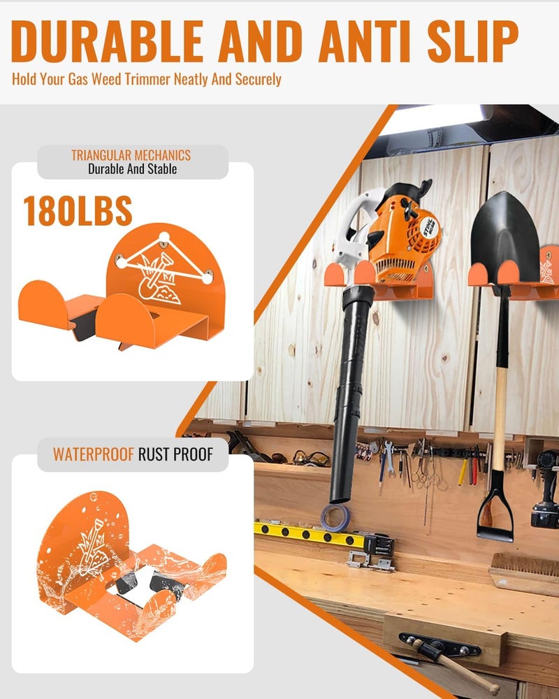 Fijaru Weedeater Rack & Garden Tool Hanger - 4 Pack - 180LB Heavy-Duty Alloy Steel Wall Mount Set, for Stihl Power Tools, Grass Trimmer, Garden Tools, Space-Saving Storage for Garage, Shed, Workshop - Image 4